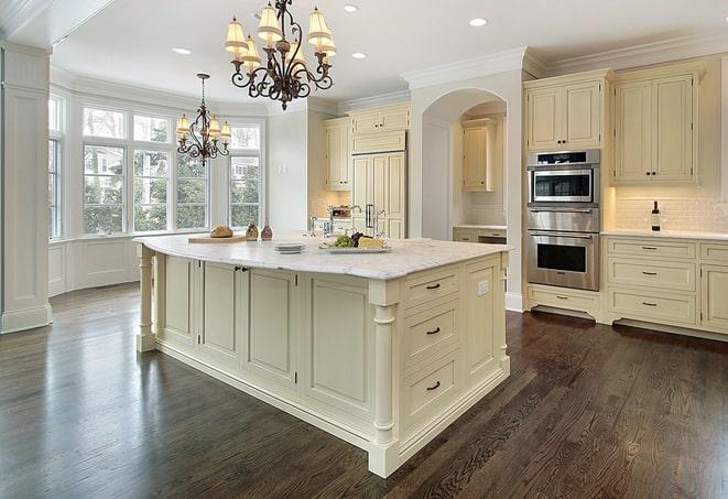 newly installed grey laminate floors in modern kitchen in Antioch TN